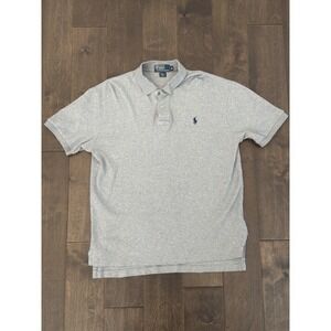 Ralph Lauren Mens Classic Fit Size M Grey Short Sleeve Polo Shirt Navy Blue Pony